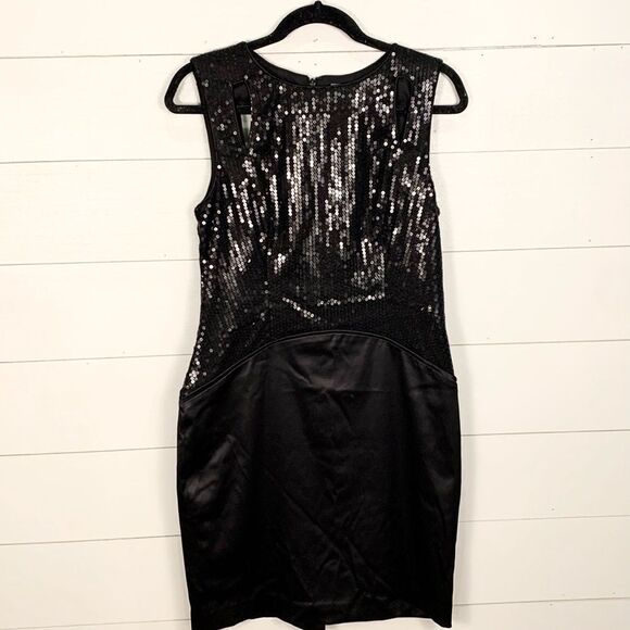 Vince Camuto little black holiday dress sequins black satin skirt size 10 - Picture 1 of 10